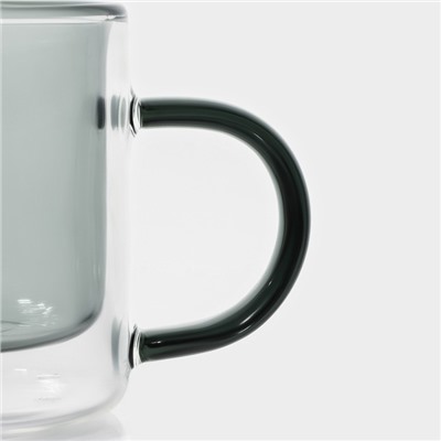 Кружка с двойными стенками Magistro «Дуо», 250 мл, 12×8.5×7.7 см, стекло, прозрачная