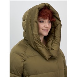 Куртка зимняя женская с капюшоном модная горчичного цвета 7651G