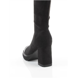 02-H8B-11A BLACK Сапоги "Ботфорты" демисезонные женские (искусственная замша, натуральная кожа)