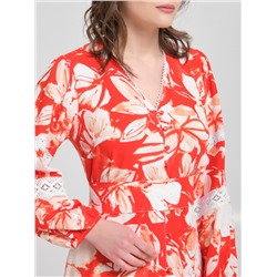 Платье макси красное с кружевом