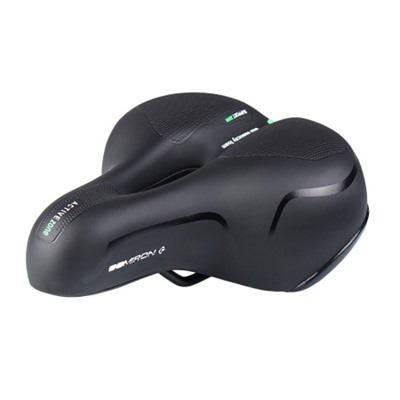 Седло велосипедное комфортное COMIRON BERN N669A 255x210, Технологии: ED, Эластомер, Верх: PU с пресс. принтом, Цвет: Чёрный+Зелёный/ АКЦИЯ /уп 20/