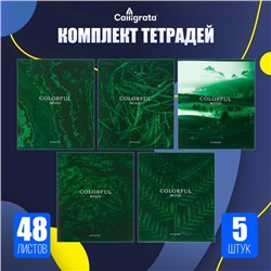 Набор тетрадей, 48 листов в клетку, Calligrata «Изумруд», серые листы, 5 штук