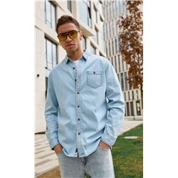 Рубашка мужская джинсовая с длинным рукавом F311-1241 голубая