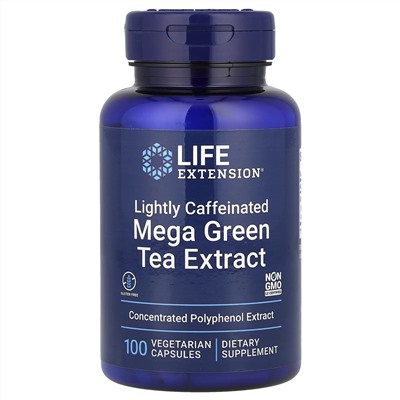 Life Extension, Мега экстракт зеленого чая, с легким кофеином, 725 мг, 100 вегетарианских капсул