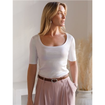 Футболка облегающая из хлопка в рубчик с U вырезом и матовым покрытием металлик