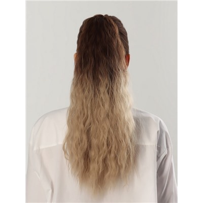 Хвост накладной, волнистый волос, на резинке, 60 см, 100 г, блонд, каштановый(#SHT12C/SHT85)