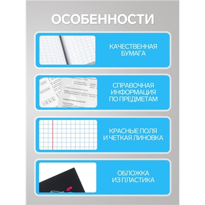Предметная тетрадь по геометрии Calligrata TOP «Школьный стиль», 48 листов, в клетку, со справочным материалом, пластиковая обложка