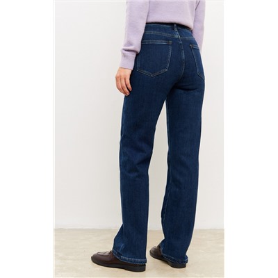 Джинсы утеплённые женские на флисе F322-0135W d.blue