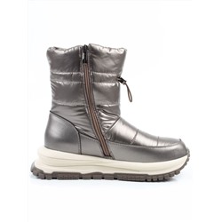 02-WA010-2M GRAY/BRONZE Сапоги "Дутики" зимние женские (натуральная кожа, курточная ткань, 100% шерсть)