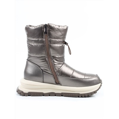 02-WA010-2M GRAY/BRONZE Сапоги "Дутики" зимние женские (натуральная кожа, курточная ткань, 100% шерсть)