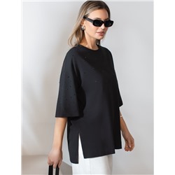 Футболка оверсайз с принтом стразами из премиального хлопка