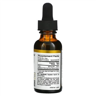 California Gold Nutrition, Фолиновая кислота, без спирта, 30 мл (1 жидк. унц.)