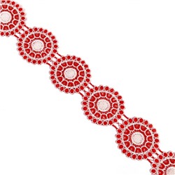 Тесьма Круги бежево-красные 6,5 см, в упаковке 27,5 м