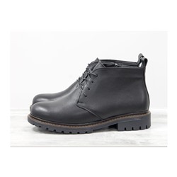 Женские ботинки на шнуровке в стиле Dr. Martens, выполнены из натуральной кожи черного цвета, на утолщенной тракторной подошве, Б-152-34