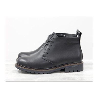 Женские ботинки на шнуровке в стиле Dr. Martens, выполнены из натуральной кожи черного цвета, на утолщенной тракторной подошве, Б-152-34