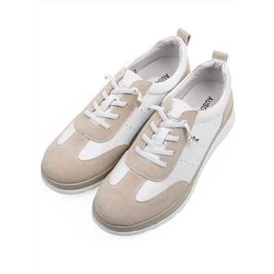 03-YA486-3 WHITE/BEIGE Кроссовки женские (натуральная кожа, натуральная замша)