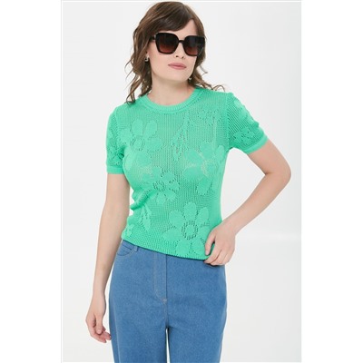 Джемпер вязаный цвета морской воды с короткими рукавами