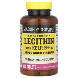 Mason Natural, Лецитин с водорослями повышенной крепости, витамин B6 и яблочный уксус, 100 таблеток