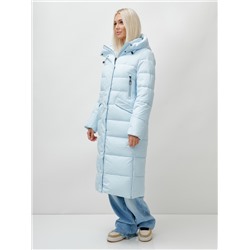 Пальто утепленное стеганное зимнее с капюшоном женское голубого цвета 9610Gl