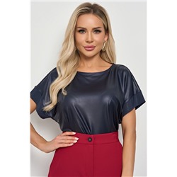 Блузка тёмно-синяя из искусственной кожи