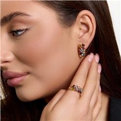 Комплект ювелирной бижутерии коллекция "Дубай" серьги и кольцо 20 р, покрытие позолота, вставка: фианиты, цвет: цветные, арт.414.588-20