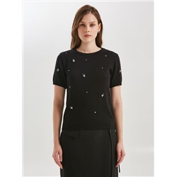 Блуза чёрная вязаная с пришивными стразами