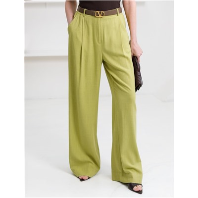 Свободные брюки палаццо на эластичном поясе изо льна с вискозой