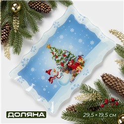 Блюдо новогоднее прямоугольное Доляна «Зимняя сказка», 29.5×19.5 см, стекло