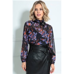 LeNata 11240 черное-в-цветы, Блуза