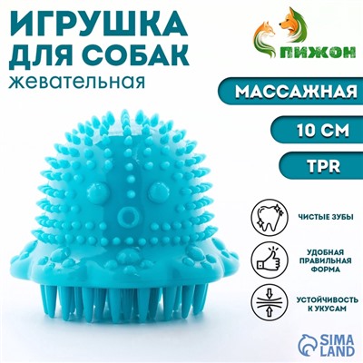 Игрушка массажная для собак "Осьминог" 10 см, ТПР, синяя