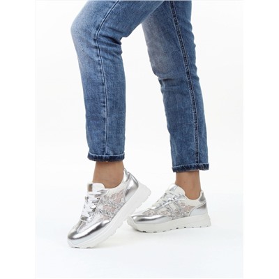 03-A143-3A GREY/SILVER Кроссовки летние женские (натуральная кожа, текстиль)