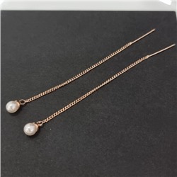 Серьги ювелирная бижутерия протяжки коллекция "Дубай" , покрытие: позолота, вставка: искусственный жемчуг, арт.414.758