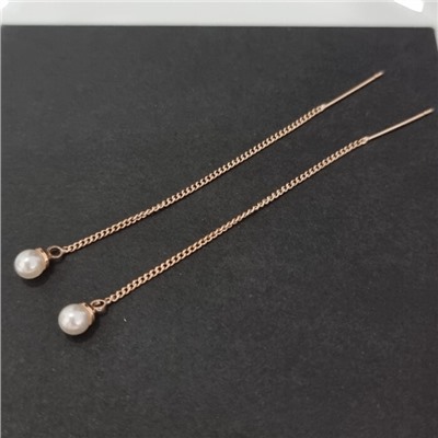 Серьги ювелирная бижутерия протяжки коллекция "Дубай" , покрытие: позолота, вставка: искусственный жемчуг, арт.414.758