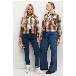 Кроп-жакет коричневый в клетку с длинными рукавами Ирвин №1