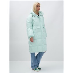 Куртка летучая мышь женская с капюшоном зимняя бирюзового цвета 9621Br