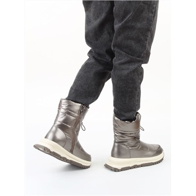 02-WA010-2M GRAY/BRONZE Сапоги "Дутики" зимние женские (натуральная кожа, курточная ткань, 100% шерсть)