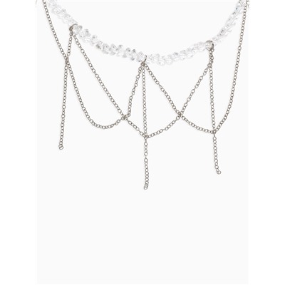 Колье «Дуга» водопад, белое в серебре