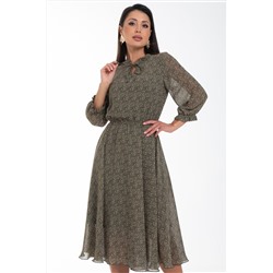 Платье шифоновое цвета хаки с принтом
