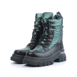 02-FAR137-3Z GREEN/BLACK Дутики женские (искусственная кожа, плащевая ткань, шерсть)