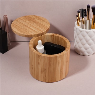 Органайзер для хранения «BAMBOO», с крышкой, раздвижной, d = 12 × 10,5 см, цвет коричневый