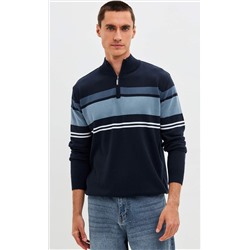 Джемпер мужской с воротником на молнии P221-15-1748 сине-голубой