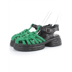 08-PEAG48-2 BLACK/GREEN Босоножки женские (натуральная кожа)