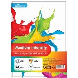 Бумага цветная Calligrata, А4, 100 листов, 5 цветов, умеренный интенсив, 80 г/м²