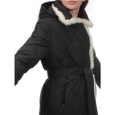 309 BLACK/WHITE Пальто зимнее стеганое женское (200 гр. холлофайбер, натуральная норка)