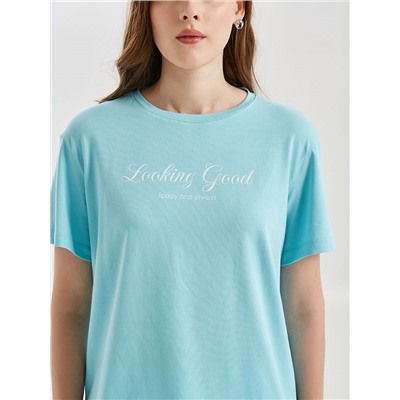 Футболка голубая с принтом