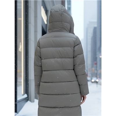 Пальто зимнее утепленное с капюшоном женское светло-коричневого цвета 7779SK