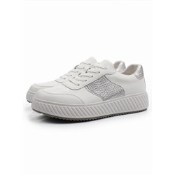 03-A1018-9 WHITE/SILVER Кроссовки женские (натуральная кожа)