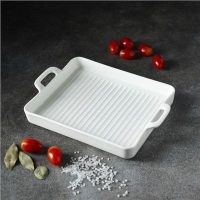 Блюдо для запекания Magistro «Гриль Бланш», 600 мл, 25.3×17.8×3 см, фарфор, белое