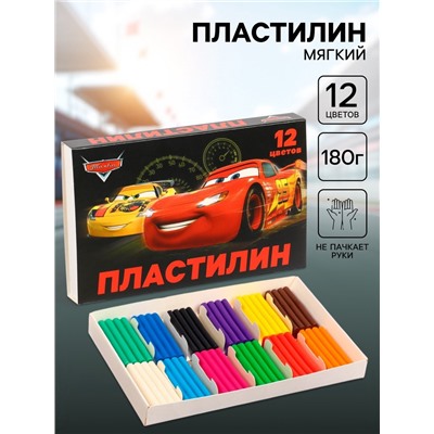 Пластилин 12 цветов, 180 г, Тачки