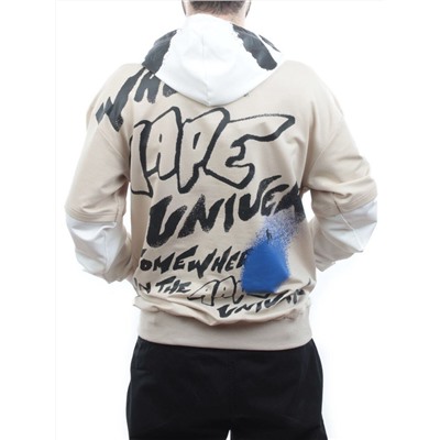 2702 BEIGE/WHITE Толстовка мужская (75% хлопок, 20% полиэстер, 5% спандекс)